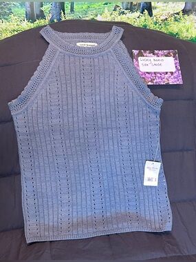 Lucky Brand Blue-Gray Ribbed Knit Sleeveless Top